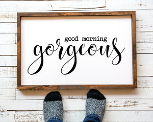 Wood sign wall art Good morning Gorgeous hello handsome  good morning gorgeous hello handsome wood signs set of 2