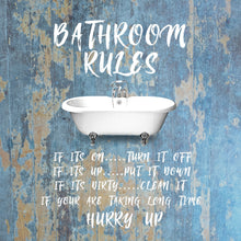 Load image into Gallery viewer, Bathroom rule wall art funny bathroom art Bathroom Rules Funny Bathroom wall art bathroom wall decor bathroom decor gift for her