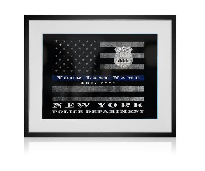 Framed Thin Blue line flag Custom police officer