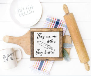 Personalized Kitchen wood sign set of 3 6x6 inch personalized farmhouse for wall art rustic barnwood  kitchen