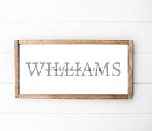 Load image into Gallery viewer, Family Name Long Barnwood Framed Wall Art Custom Farmhouse for Rustic Housewarming Gift Kitchen