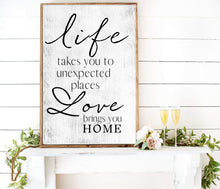 Load image into Gallery viewer, Home sign farmhouse decor life love  farmhouse sign wall art framed Rustic home wall decor wall art gift for her  housewarming gift