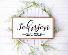 Load image into Gallery viewer, Wood sign last name sign family name sign wedding gift housewarming gift established wood sign family name established sign