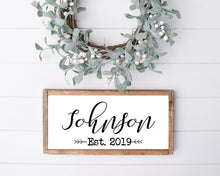 Load image into Gallery viewer, Wood sign last name sign family name sign wedding gift housewarming gift established wood sign family name established sign