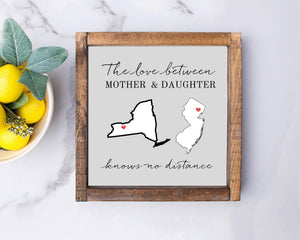 Mother Daughter gift No distance between us personalized wall art Moms Birthday gift No Distance Sign Long Distance Relationship Gift