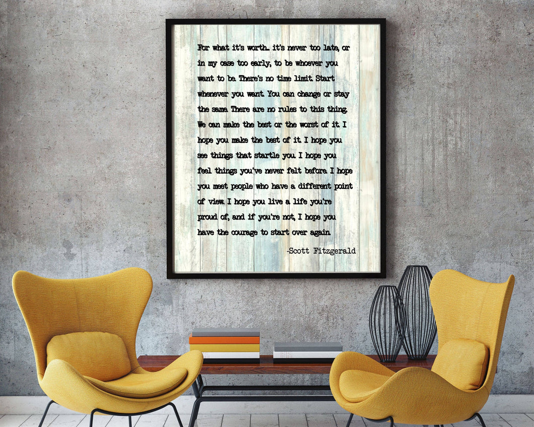 F Scott Fitzgerald Quote For What It's WorthInspirational courage print F Scott Fitzgerald inspirational print inspirational gift