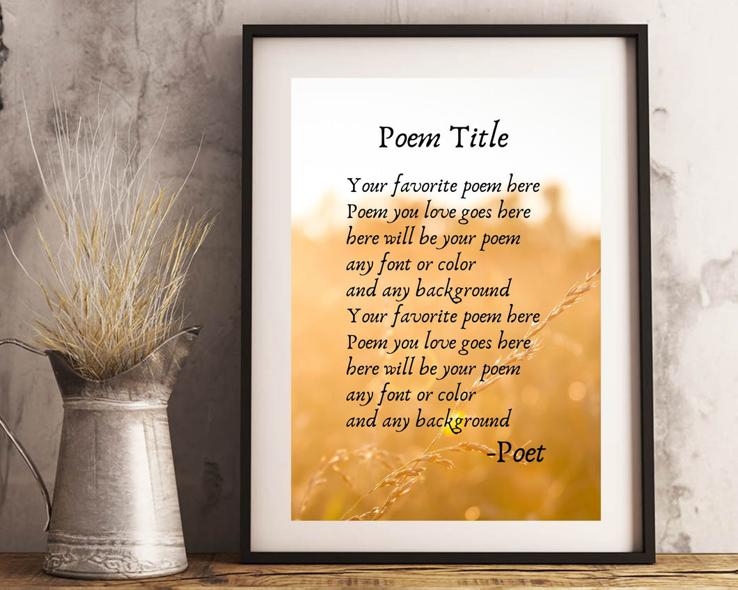 Poem Print Poem print custom Framed poem print Custom Poem Custom sign print poem print framed